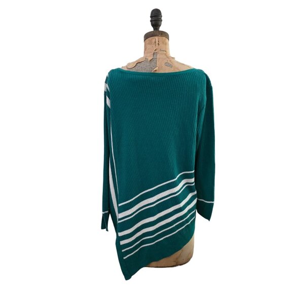 Chico's Striped Asymmetrical Hem Tunic Pullover Sweater Jade 3 P = XL P NWT - Picture 4 of 5